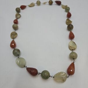 Designer 14K Yellow Gold Carnelian Jade Agate Chunky Bead Statement Necklace